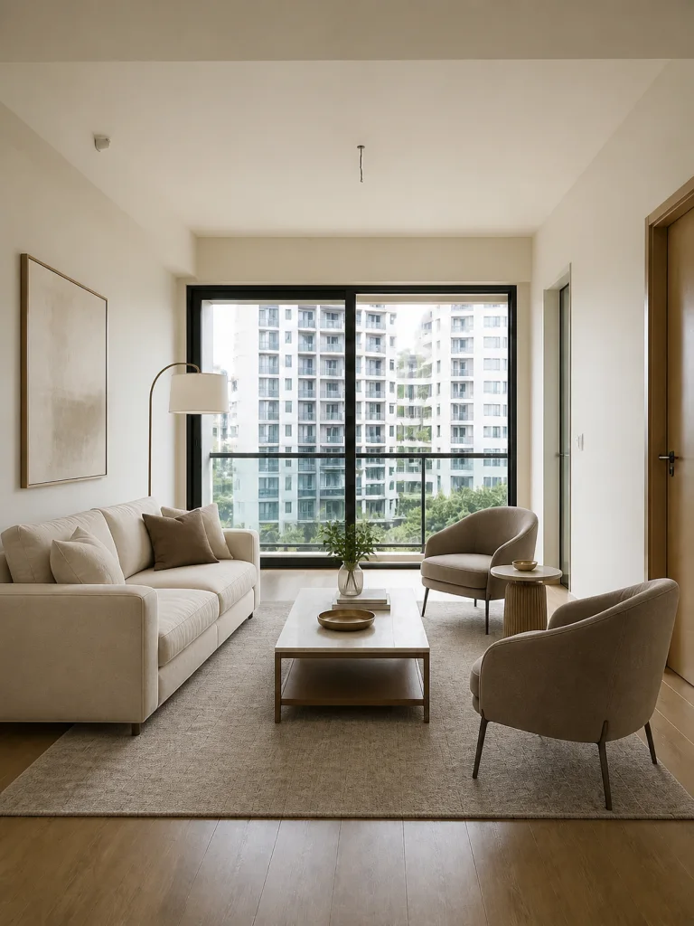 A bright contemporary luxury living room staged for a Singapore property listing